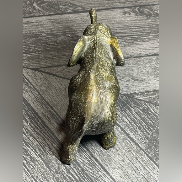 Vintage Cast Metal Black Gold Bronze Elephant Trunk Up Signed by Artist M - Picture 8 of 13